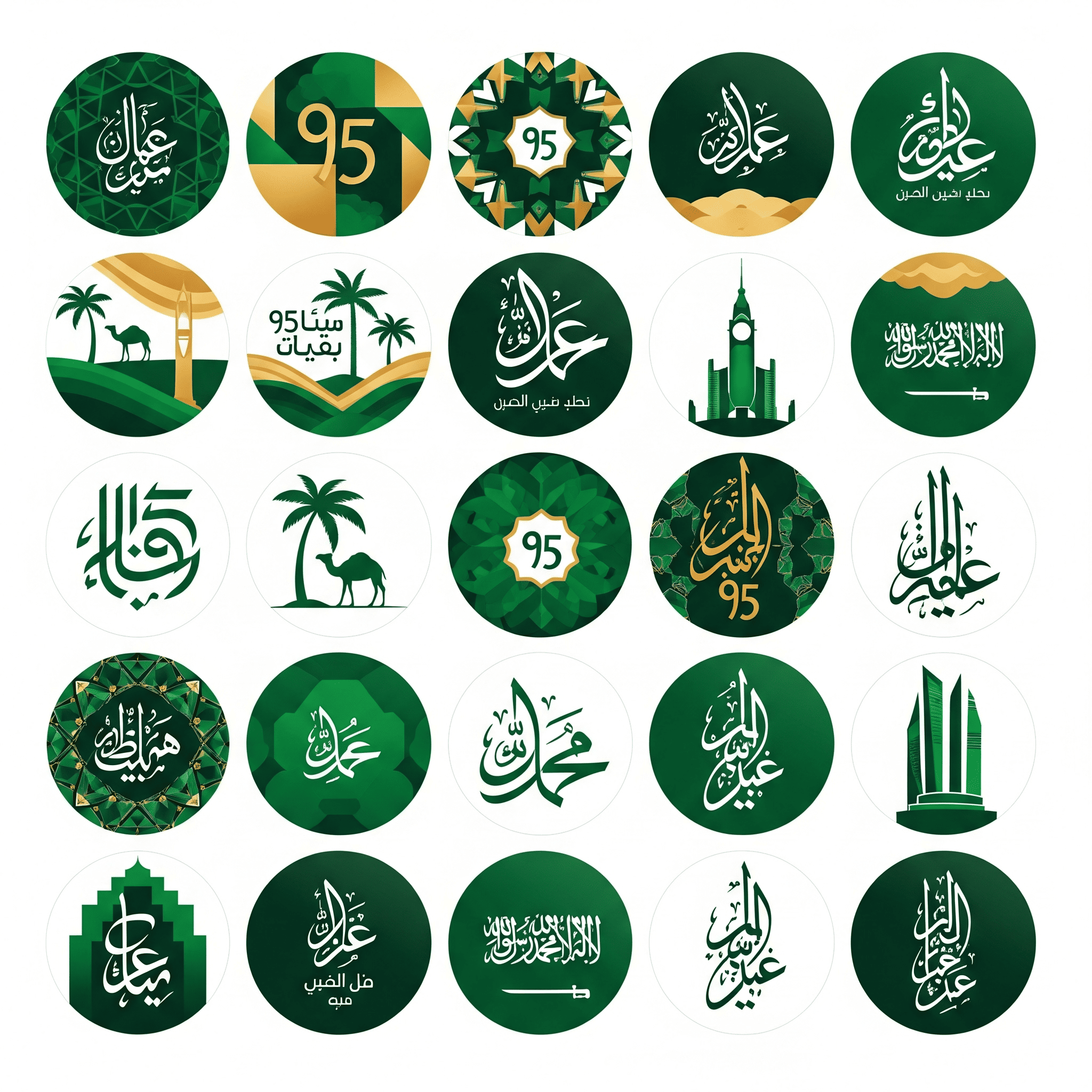 ستيكر دائري اليوم الوطني السعودي 95 - ملصقات دائرية وطنية - مطابع الرياض